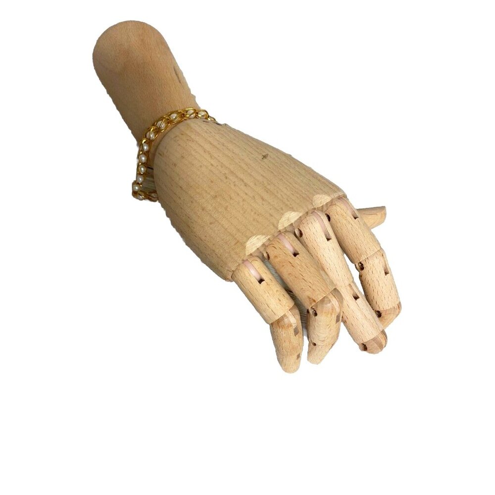 Vintage Napier Gold Tone Caged Faux Pearl Link 7” Bracelet